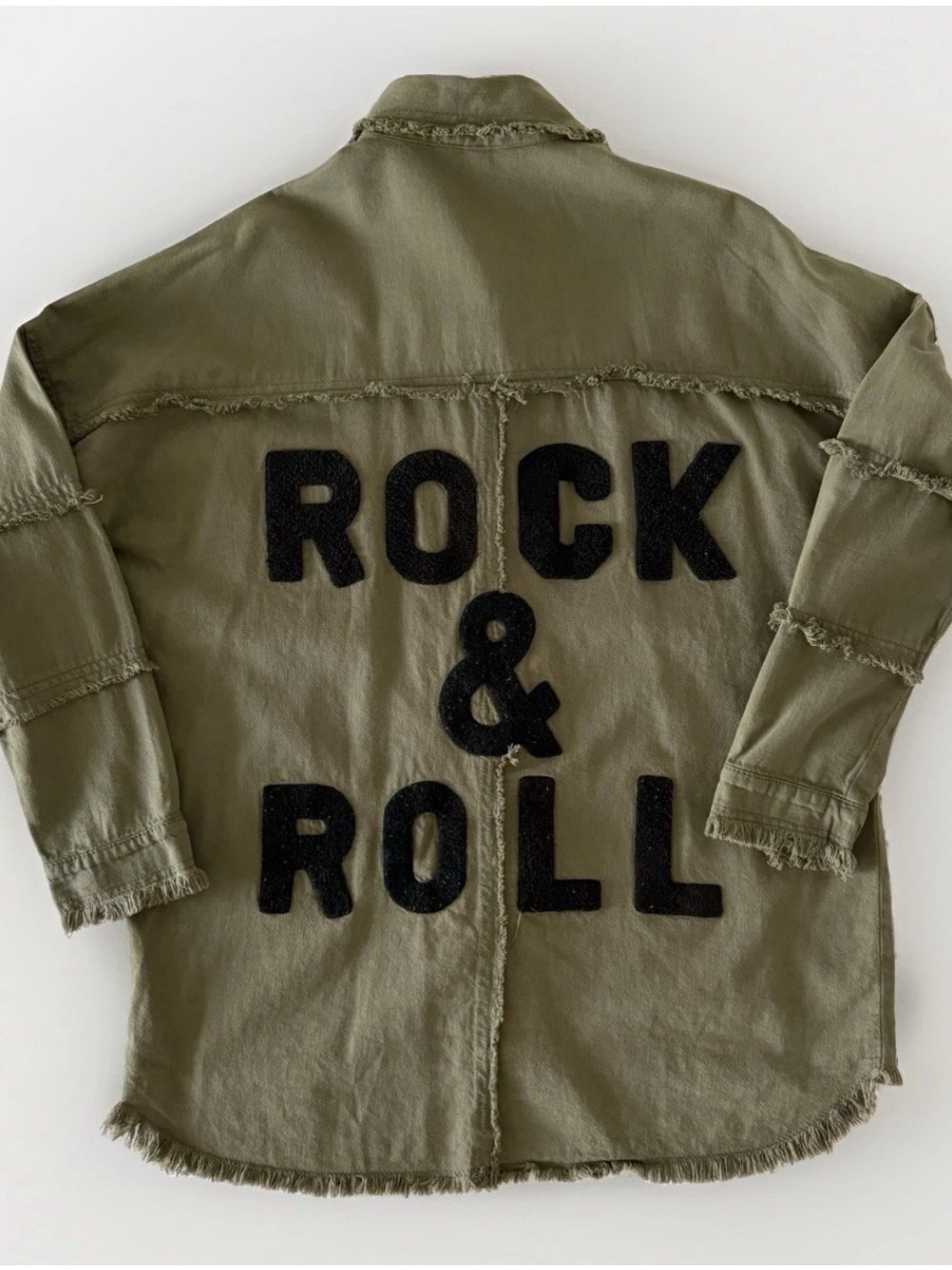 NWT Elan Rock & Roll Women’s Oversized Graphic Shacket Fringe Streetwear Green S